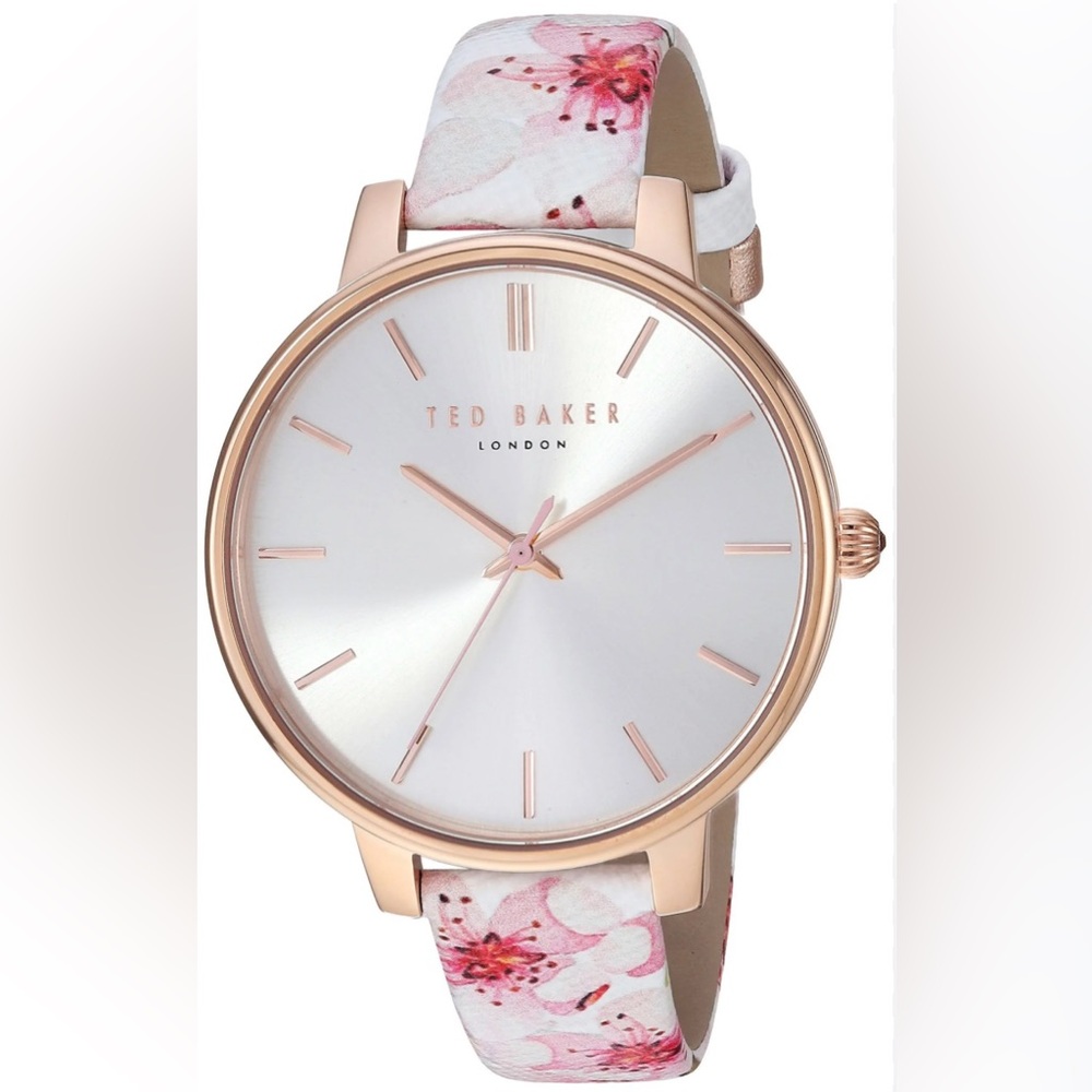 Ted Baker London Kate Rose Gold Floral Watch Leather Blossom Strap Quartz HTF